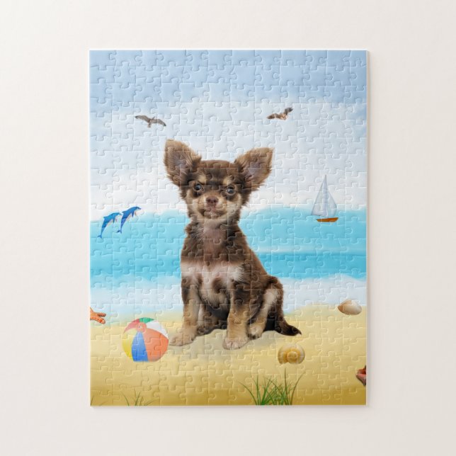 Puzzle Chien chihuahua sur la plage (Vertical)