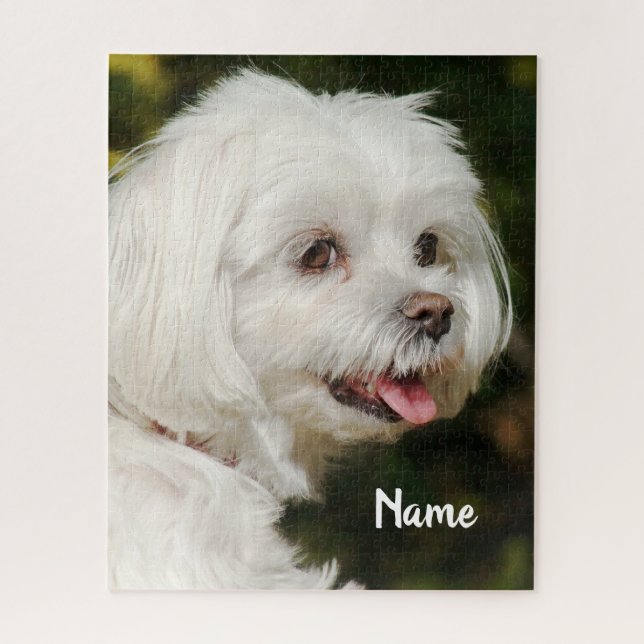 Puzzle Chien chiot maltais blanc personnalisé (Vertical)