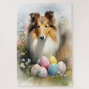 Puzzle Chien Colley Rough avec œufs de Pâques en vacances