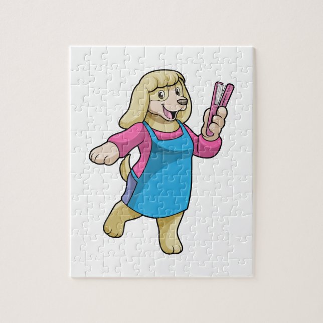 Puzzle Chien comme coiffeur avec peigne (Vertical)