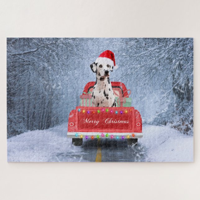 Puzzle Chien dalmate en neige assis dans un camion de Noë (Horizontal)