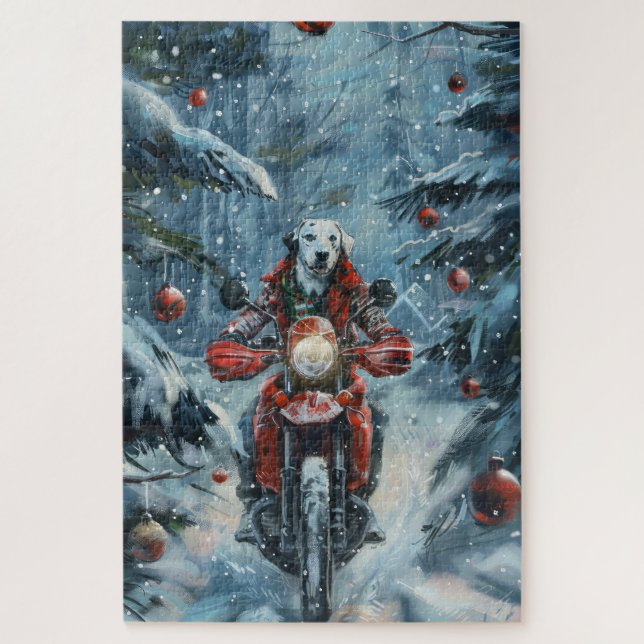 Puzzle Chien dalmate équitation moto Noël (Vertical)