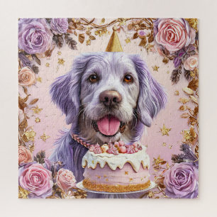 Puzzle Chien d'anniversaire adorable avec gâteau de céléb