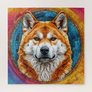 Puzzle Chien dans un motif artistique circulaire