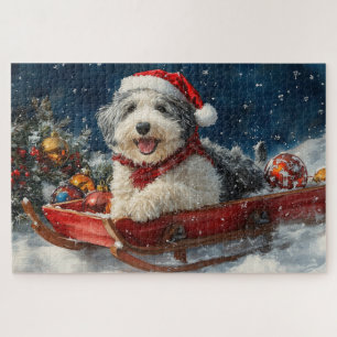 Puzzle Chien de berger anglais dans un traîneau Laissez t