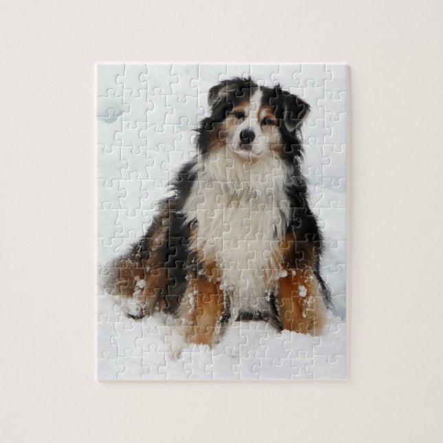 Puzzle Chien de berger australien dans la neige (Vertical)