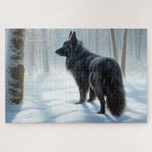 Puzzle Chien de Berger Belge Noël Laissez Tomber la Neige