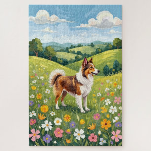 Puzzle Chien de berger des Shetland Printemps Fleurs de P