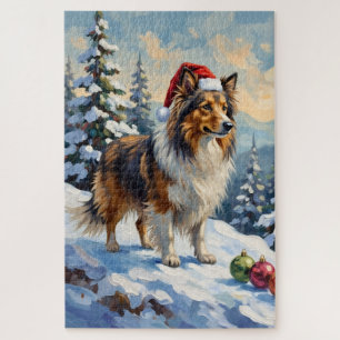 Puzzle Chien de Berger Shetland Noël Ornements Chapeau