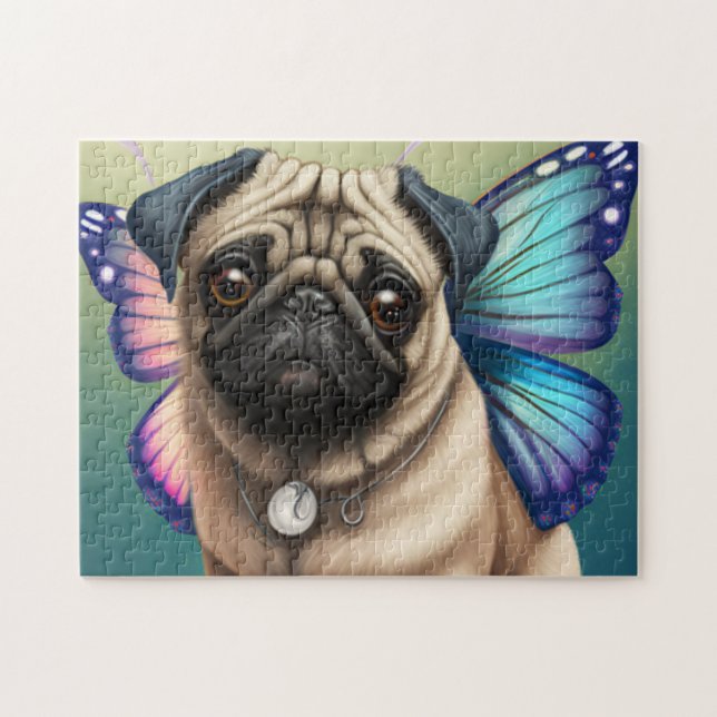 Puzzle Chien De Carlin Fairy Avec Ailes De Papillon (Horizontal)
