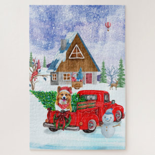 Puzzle Chien de Corgi dans la livraison de Noël Camion ne