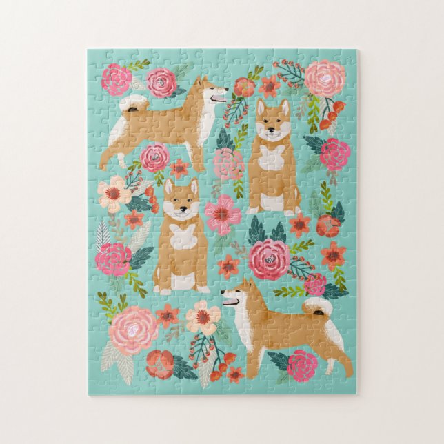 Puzzle Chien de Shiba Inu Florals (Vertical)