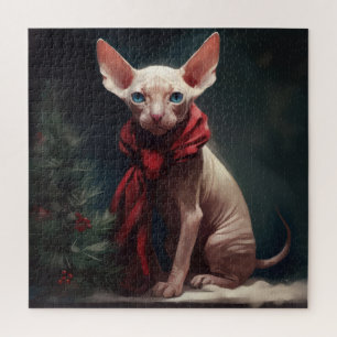 Puzzle Chien de Sphynx à Noël de neige
