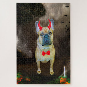 Puzzle Chien de taureau français en costume d'Halloween