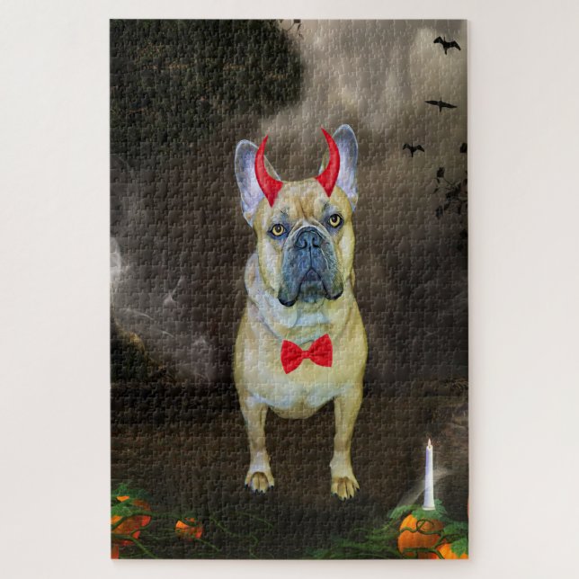 Puzzle Chien de taureau français en costume d'Halloween (Vertical)