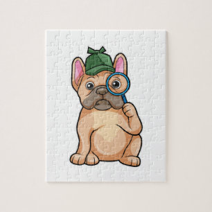Puzzle Chien de taureau français en détective avec du ver