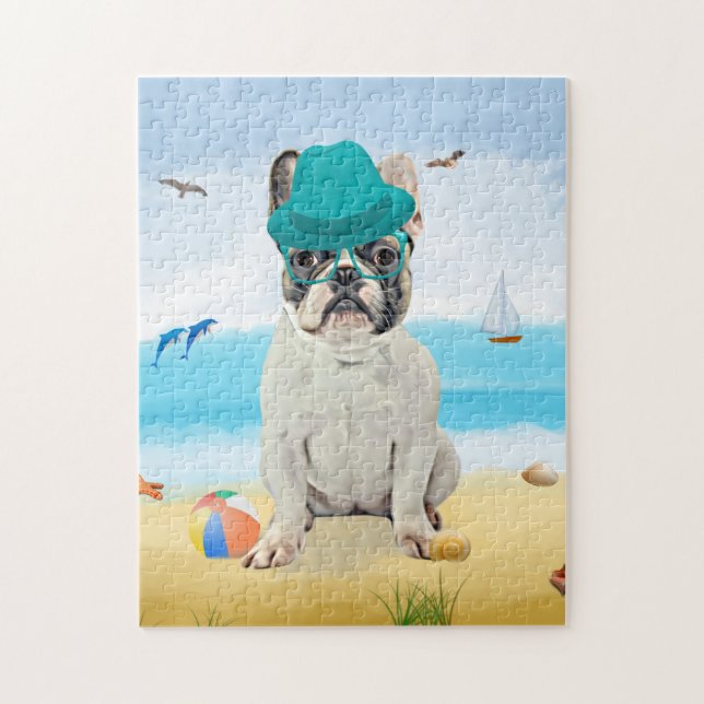 Puzzle Chien de taureau français sur la plage (Vertical)