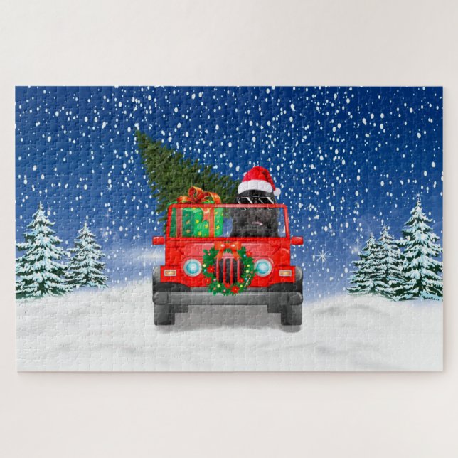 Puzzle Chien de Terre-Neuve avec cadeaux de Noël (Horizontal)