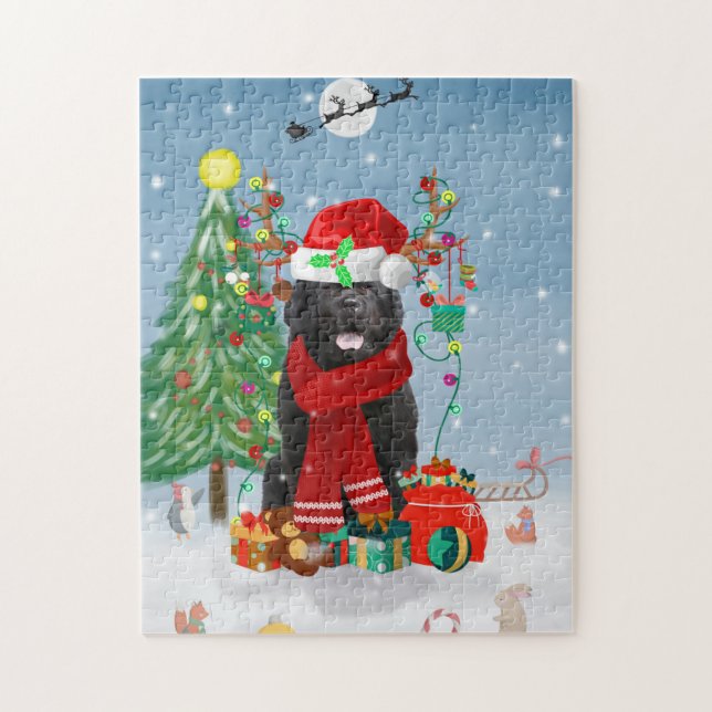 Puzzle Chien de Terre-Neuve avec cadeaux de Noël (Vertical)