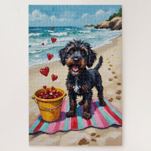 Puzzle Chien d'eau portugais Saint-Valentin Plage Cœurs