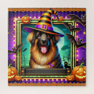 Puzzle Chien d'Halloween avec chapeau de sorcière