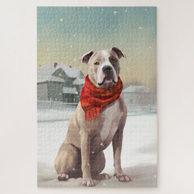 Puzzle Chien du Staffordshire américain à Noël de neige (Vertical)