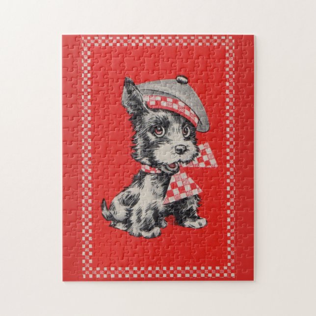 Puzzle Chien écossais des années 1950 en rouge (Vertical)