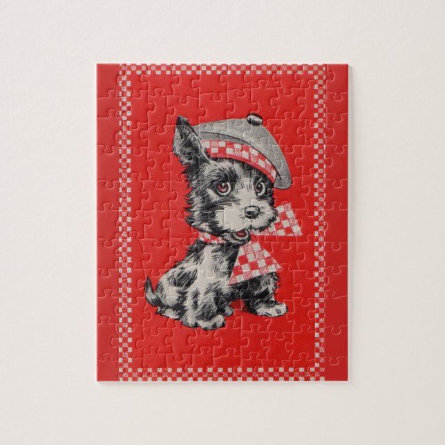 Puzzle Chien écossais des années 1950 en rouge (Vertical)