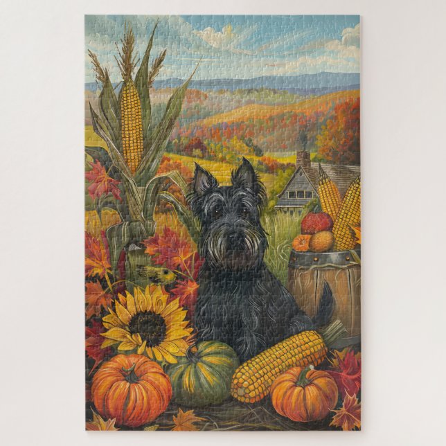 Puzzle Chien écossais Terrier Moisson d'automne Thanksgiv (Vertical)