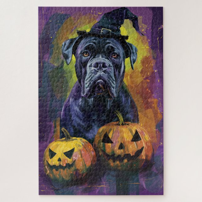 Puzzle Chien éffrayant Bullmastiff Halloween sorcière et  (Vertical)