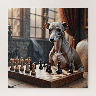 Puzzle Chien gris italien jouant aux échecs