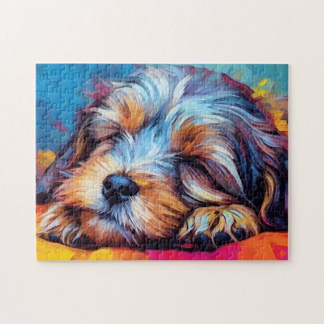 Puzzle Chien havanais coloré dormant (Horizontal)