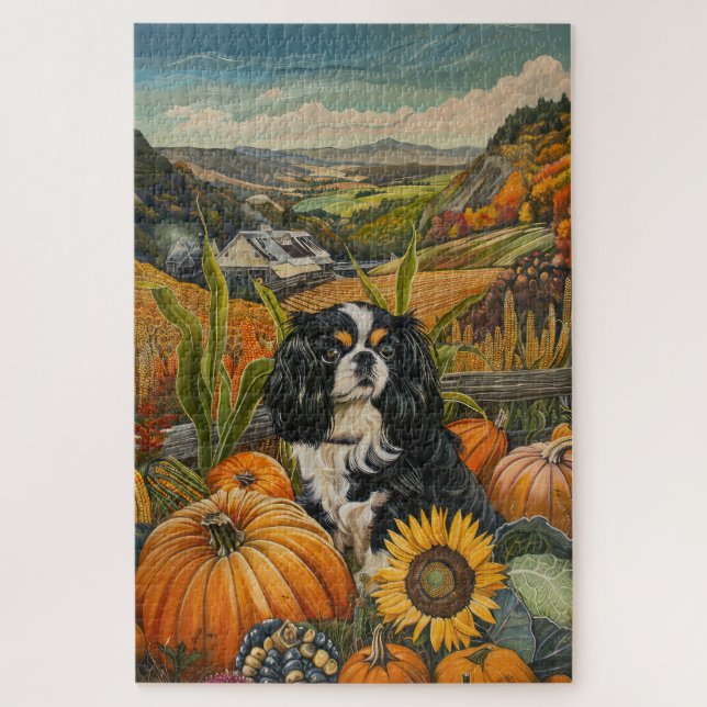 Puzzle Chien japonais Chin Automne Moisson Thankesgiving (Vertical)