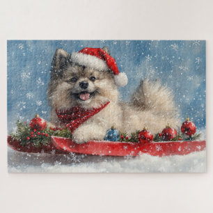 Puzzle Chien Keeshond en Traîneau Laissez Tomber la Neige