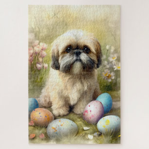 Puzzle Chien Lhassa Apso avec oeufs de Pâques vacances