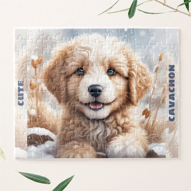 Puzzle Chien mignon Chien Chien Chien Chaussette hiver Ne (Cute Dog Puppy Winter Snow Custom Name Jigsaw Puzzle)