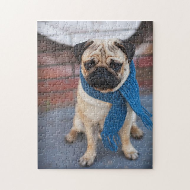 Puzzle Chien mignon de carlin de portrait avec l'écharpe (Vertical)