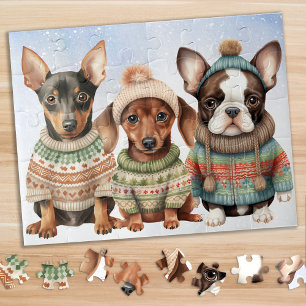 Puzzle Chien mignon Festif Chien d'hiver Chien Chiens Noë