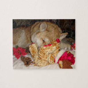 Puzzle Chien mignonne akita noël en peluche endormi noël