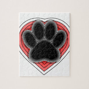 Puzzle Chien Paw Dans Le Coeur Rouge Avec Les Outlines