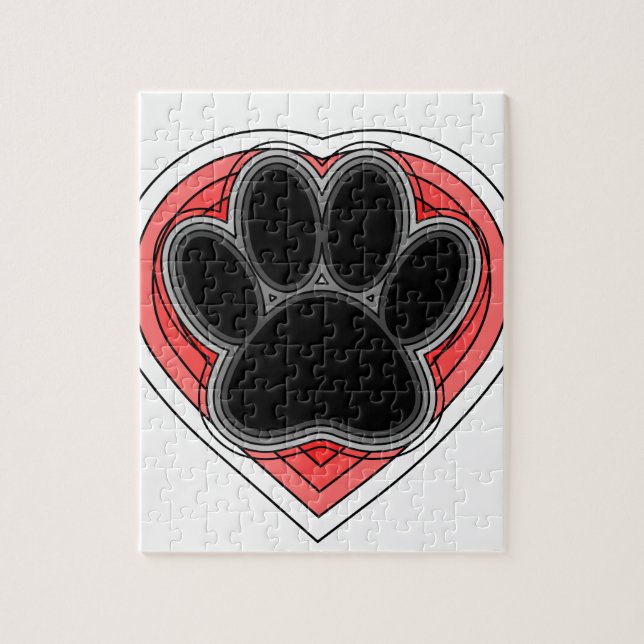 Puzzle Chien Paw Dans Le Coeur Rouge Avec Les Outlines (Vertical)