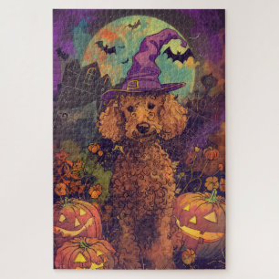 Puzzle Chien Poodle Effrayant Halloween Sorcière Et Citro