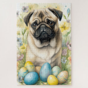 Puzzle Chien Pug avec vacances de œufs de Pâques 