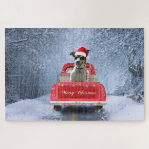 Puzzle Chien Rat Terrier dans la neige assis dans un cami