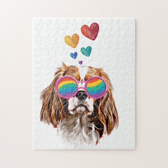 Puzzle Chien roi Cavalier avec coeur Saint Valentin (Vertical)