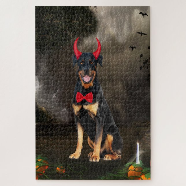 Puzzle Chien Rottweiler en costume d'Halloween (Vertical)