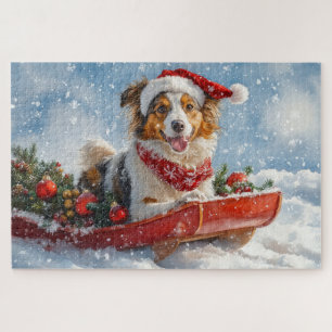 Puzzle Chien Rough Collie dans un traîneau Laissez neige 