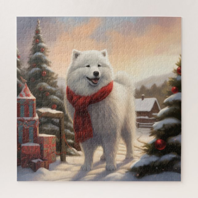 Puzzle Chien Samoyé à Noël de neige (Vertical)