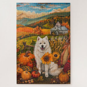Puzzle Chien Samoyède Récolte d'Automne Action de Grâce