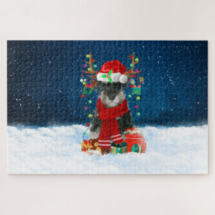 Puzzle Chien Schnauzer avec cadeaux de Noël